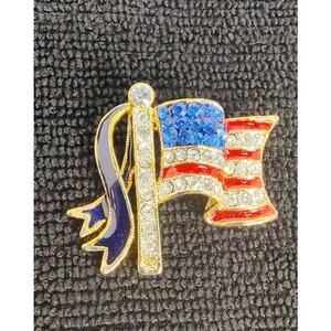 Vintage Andreas Daub Brooch Pin American Flag 2004 Gold Tone Jewelry Gemstone